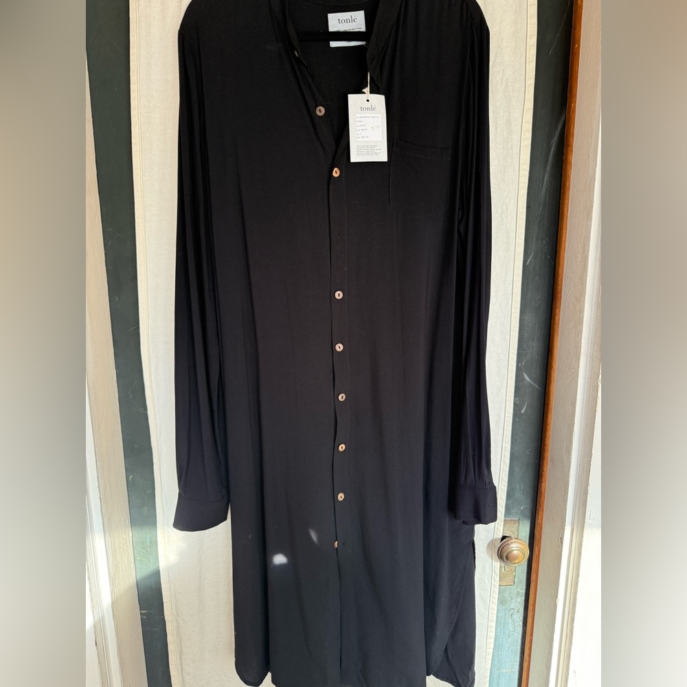 Black long button down dress